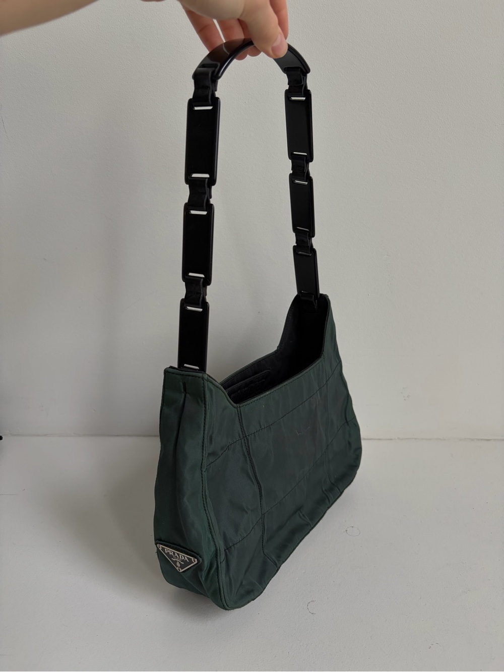 Prada Dark Green Shoulder Bag with Black Link Strap